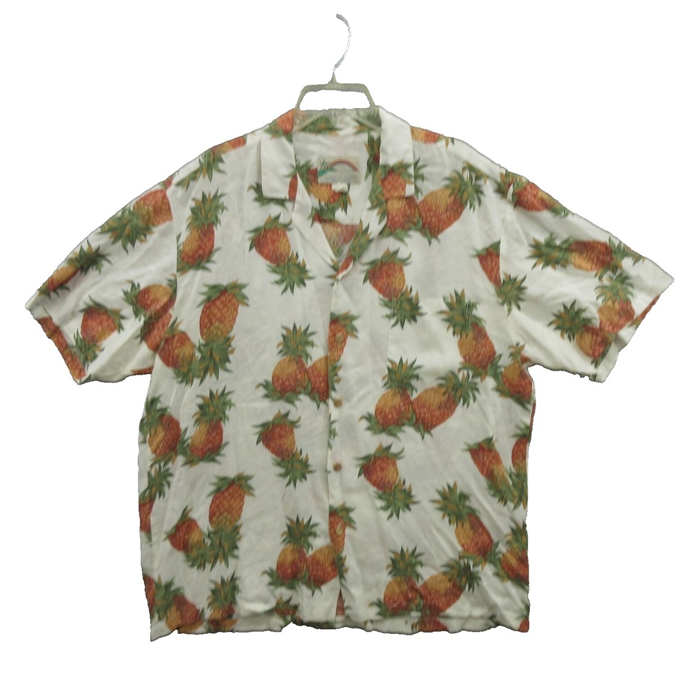 Paradise Found Men's Hawaiian Shirt Large Pineapple Print Rayon Magnum P I VTG